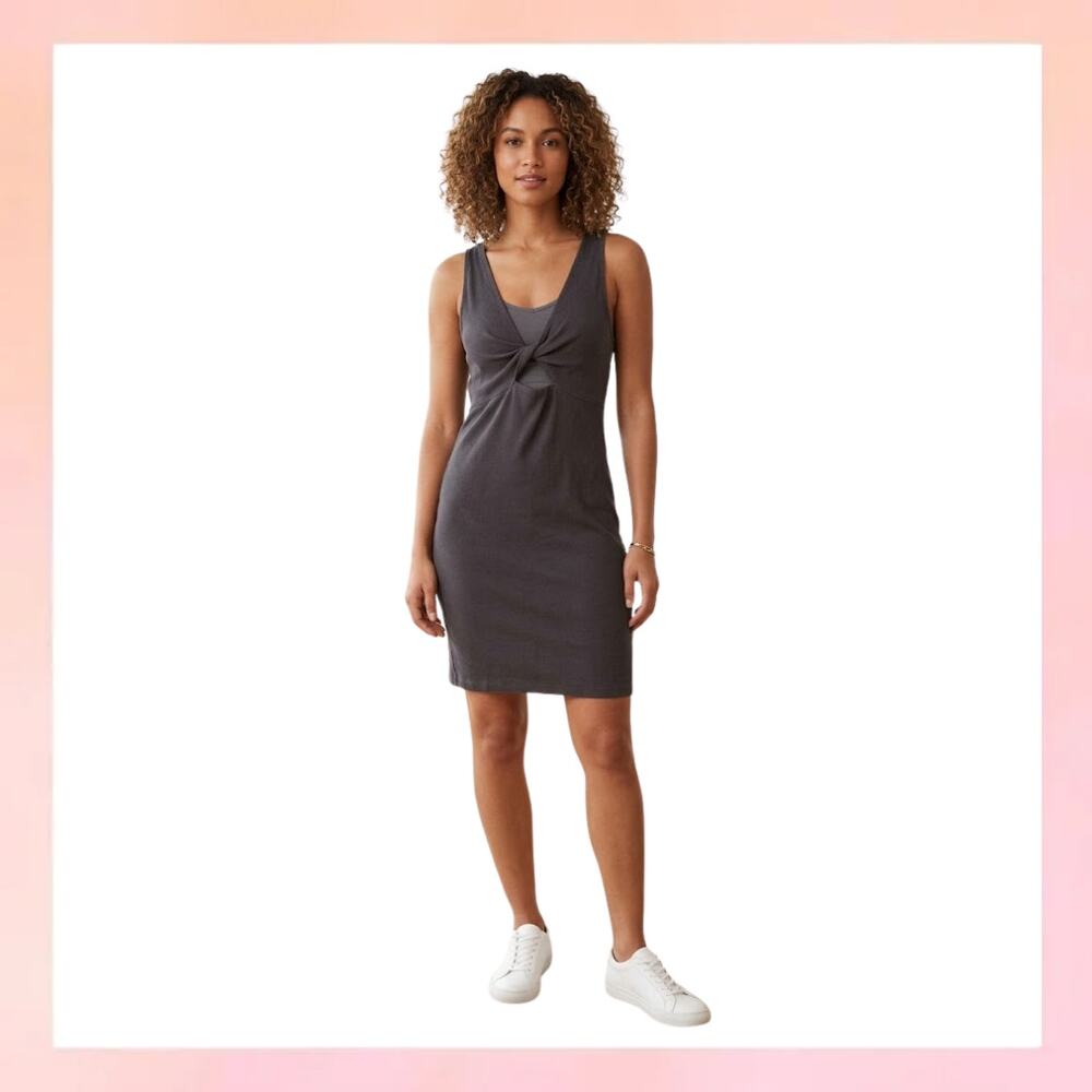 Aerie Charcoal Grey Ribbed Twist Front Cutout Mini Dress M